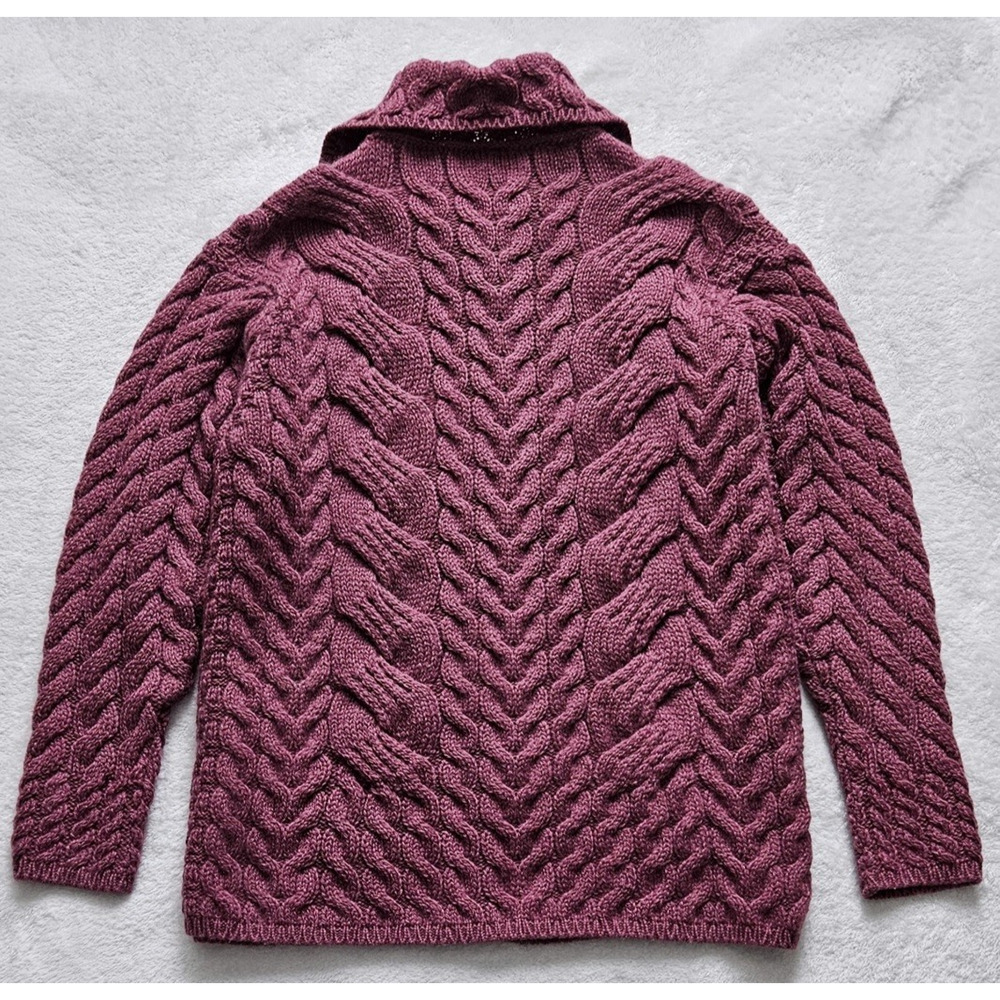 ARAN Woolen Mills IRELAND soft chunky merino-wool knit pocket sweater cardigan L - Picture 9 of 14